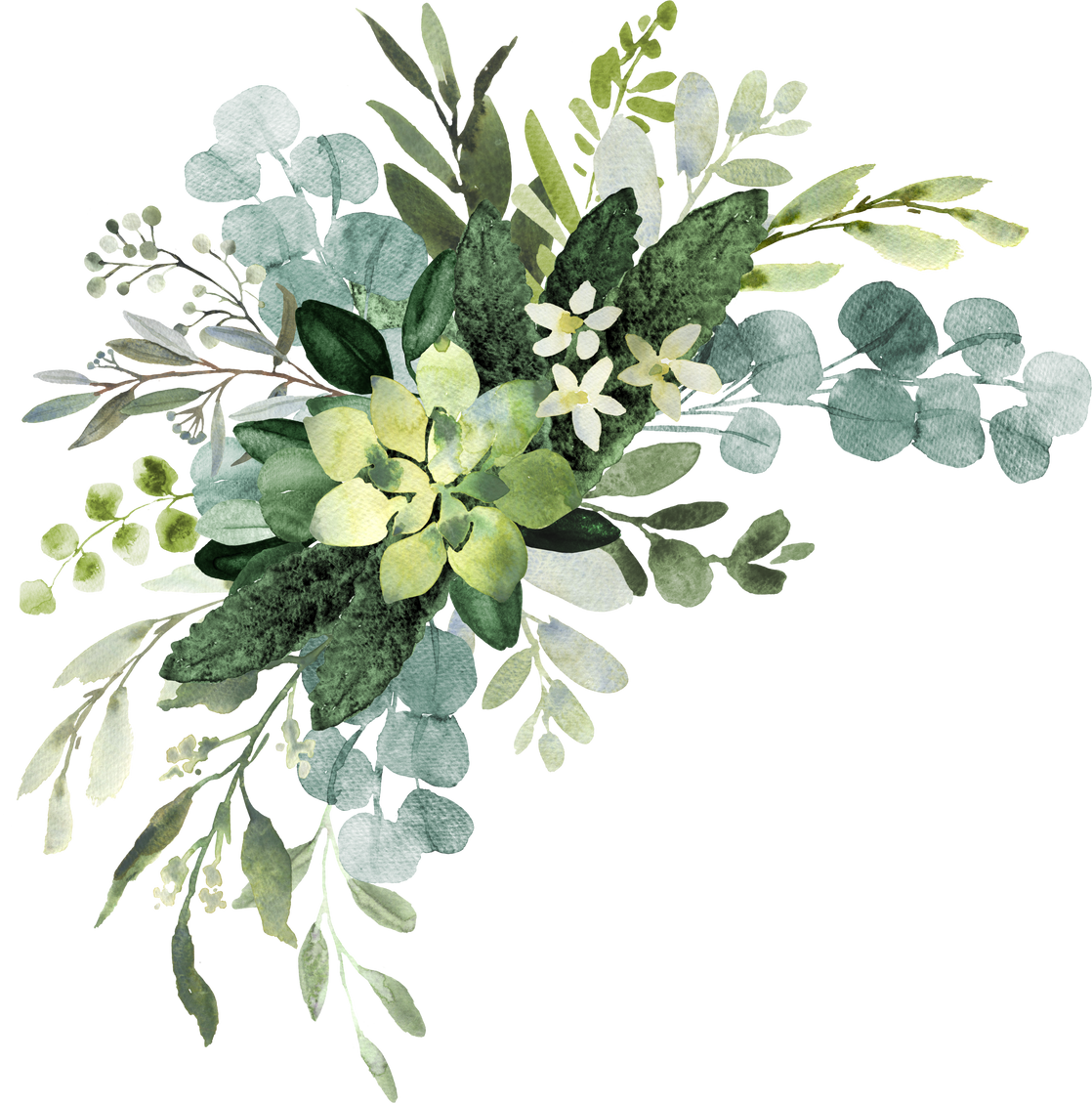 Wedding Greenery Bouquet. Watercolor Illustration with Eucalyptu